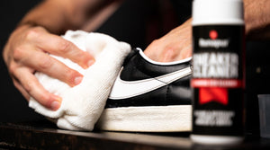Cleaning with the Renapur Sneaker Cleaner to remove dirt and grime from Nike Leather Trainers