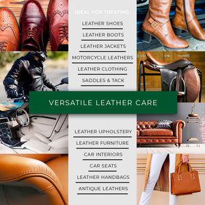 Renapur Leather Balsam can be used to treat and protect, leather shoes, boots and jackets, motorcycle leathers, leather clothing, saddles and tack, leather upholstery, furniture, car interiors and seats. As well as leather handbags and antique leathers.