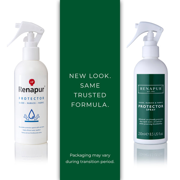 Renapur Suede Protector has been rebranded from a white label to a green label
