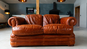 Brown leather sofa after cleaning and conditioning