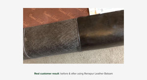 Dark leather before and after conditioning with Renapur Leather Balsam